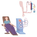 The patient in the chair is connected to the hemodialysis machine. Royalty Free Stock Photo